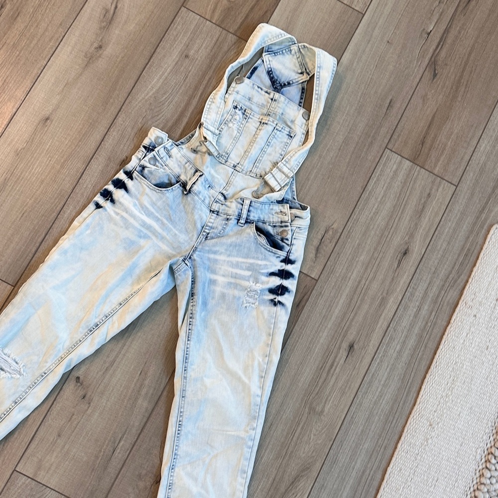 Blue Spice Blue Denim Overalls Distressed Design